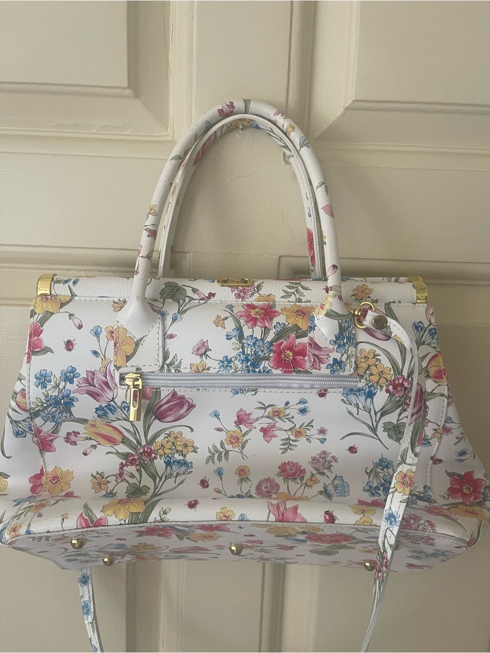 Floral Print White leather flowers Birkin style Handbag with Gold Hardware - Picture 4 of 7